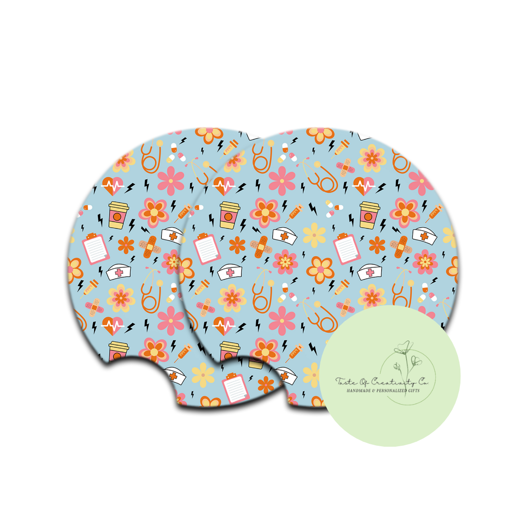 "Retro Nurse" Car Coaster Set, Car Accessory, Gift for Her