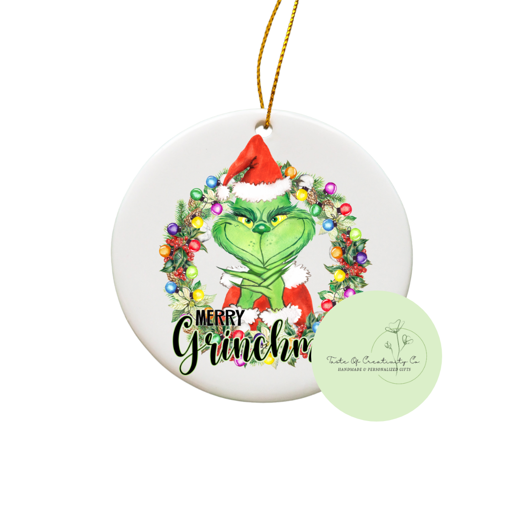 Merry Grinchmas Sublimated Ornament, Grinch Gift, Christmas Tree Ornament