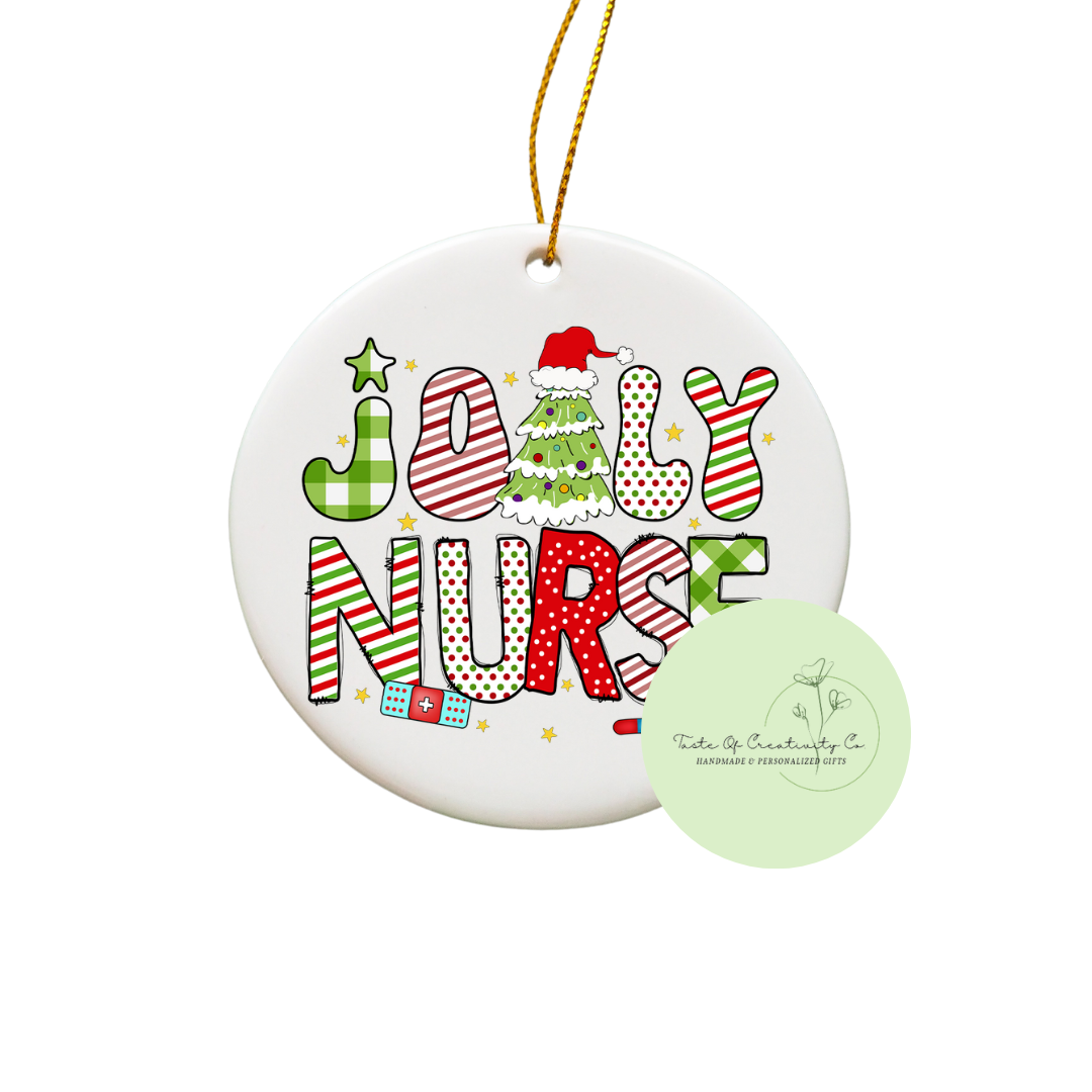 "Jolly Nurse" Sublimated Ornament, Gift for Nurse, Christmas Tree Ornament