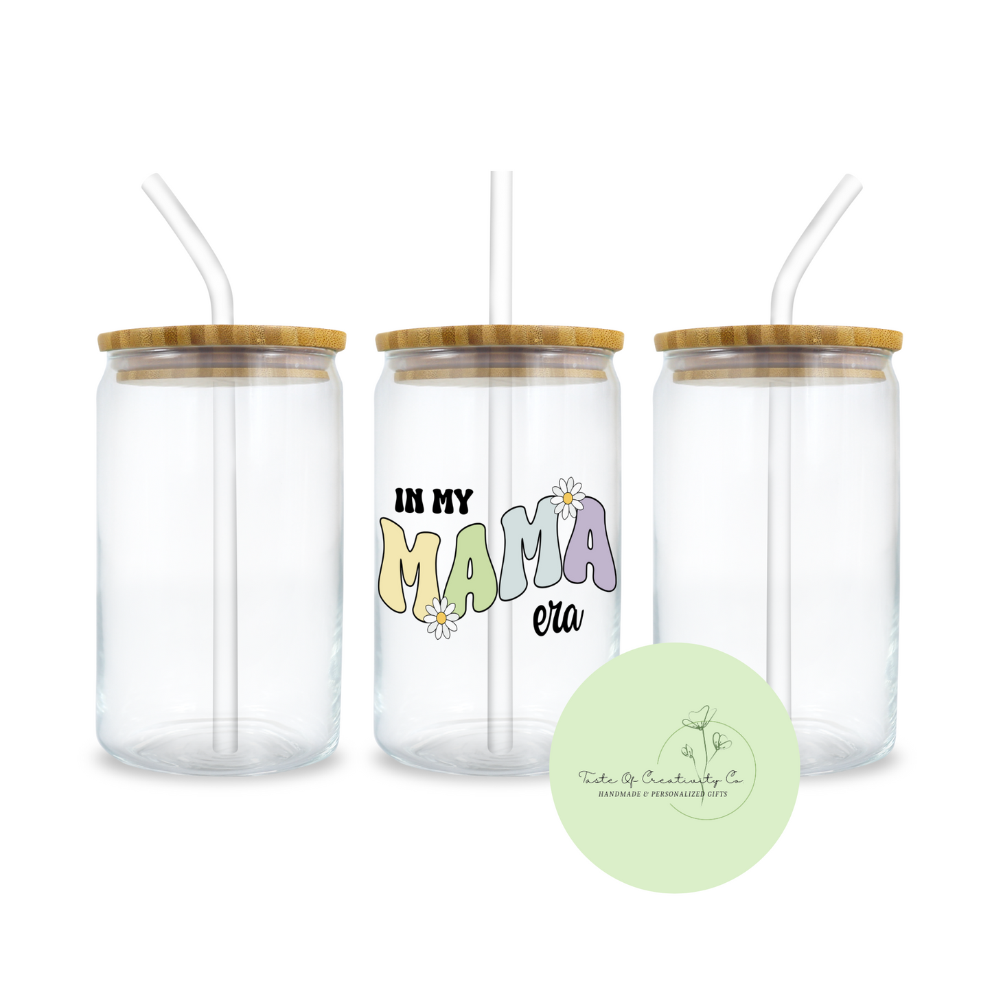 "In My Mama Era" Libbey Iced Coffee Glass w/ Bamboo Lid and Straw, Drinkware Gift, Gift for Mom, Mother's Day Gift