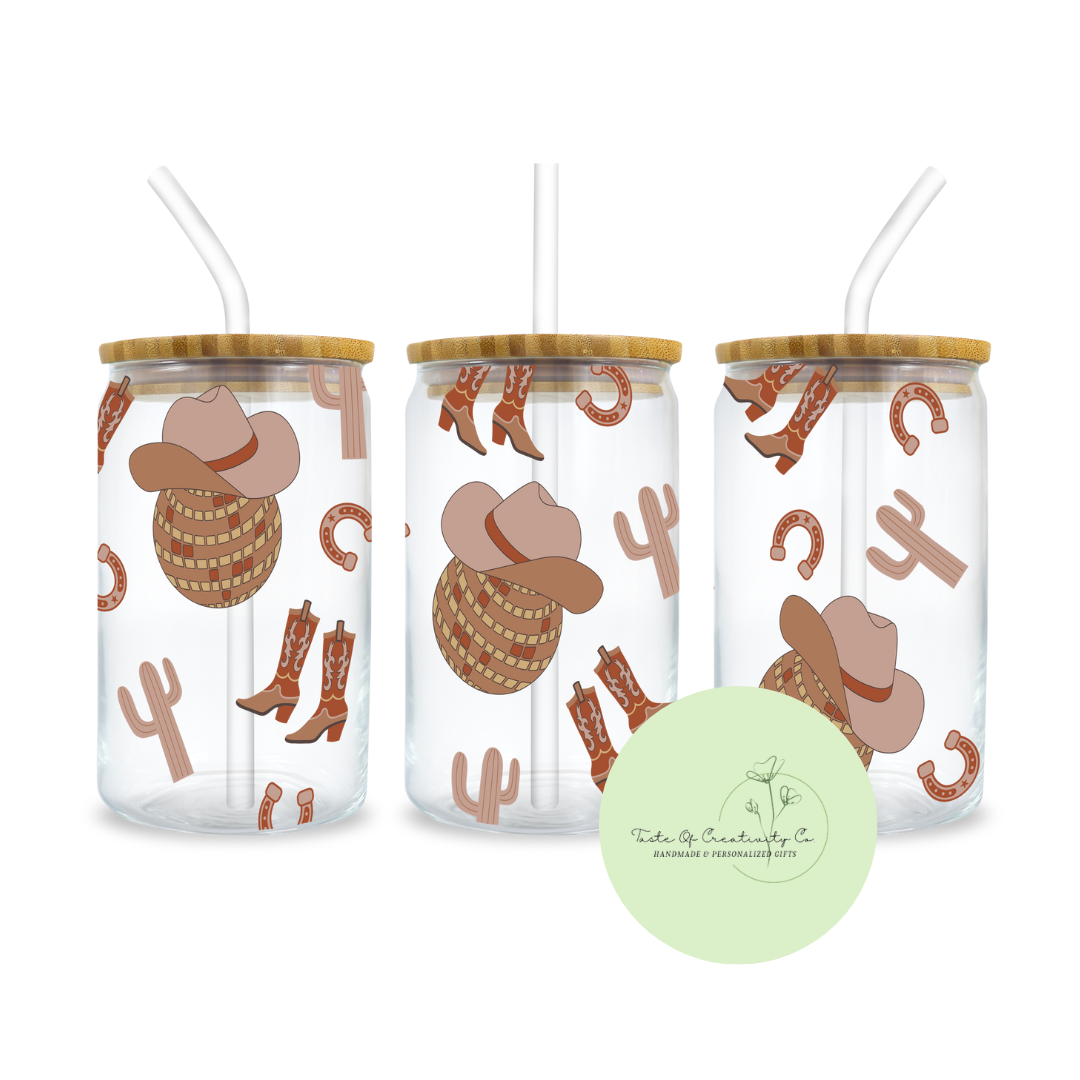 "Country Girl" Libbey Iced Coffee Glass w/ Bamboo Lid and Straw, Dishwasher Safe, Drinkware Gift, Country Music Gift