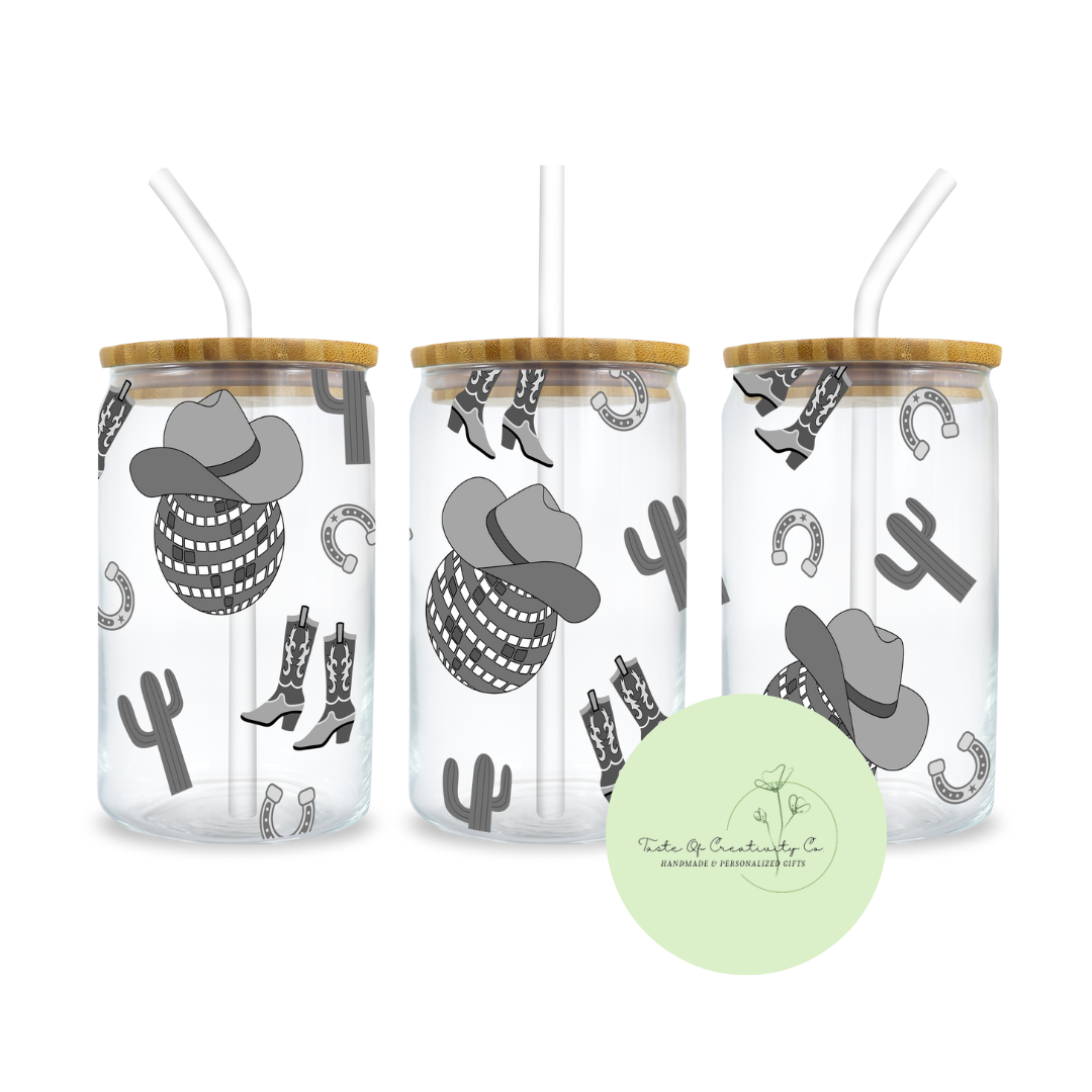 "Country Girl" Libbey Iced Coffee Glass w/ Bamboo Lid and Straw, Dishwasher Safe, Drinkware Gift, Country Music Gift