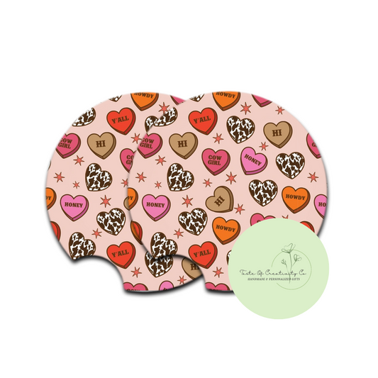 "Western Sweethearts" Car Coaster Set, Car Accessory, Gift for Her, Disco Cowgirl Collection