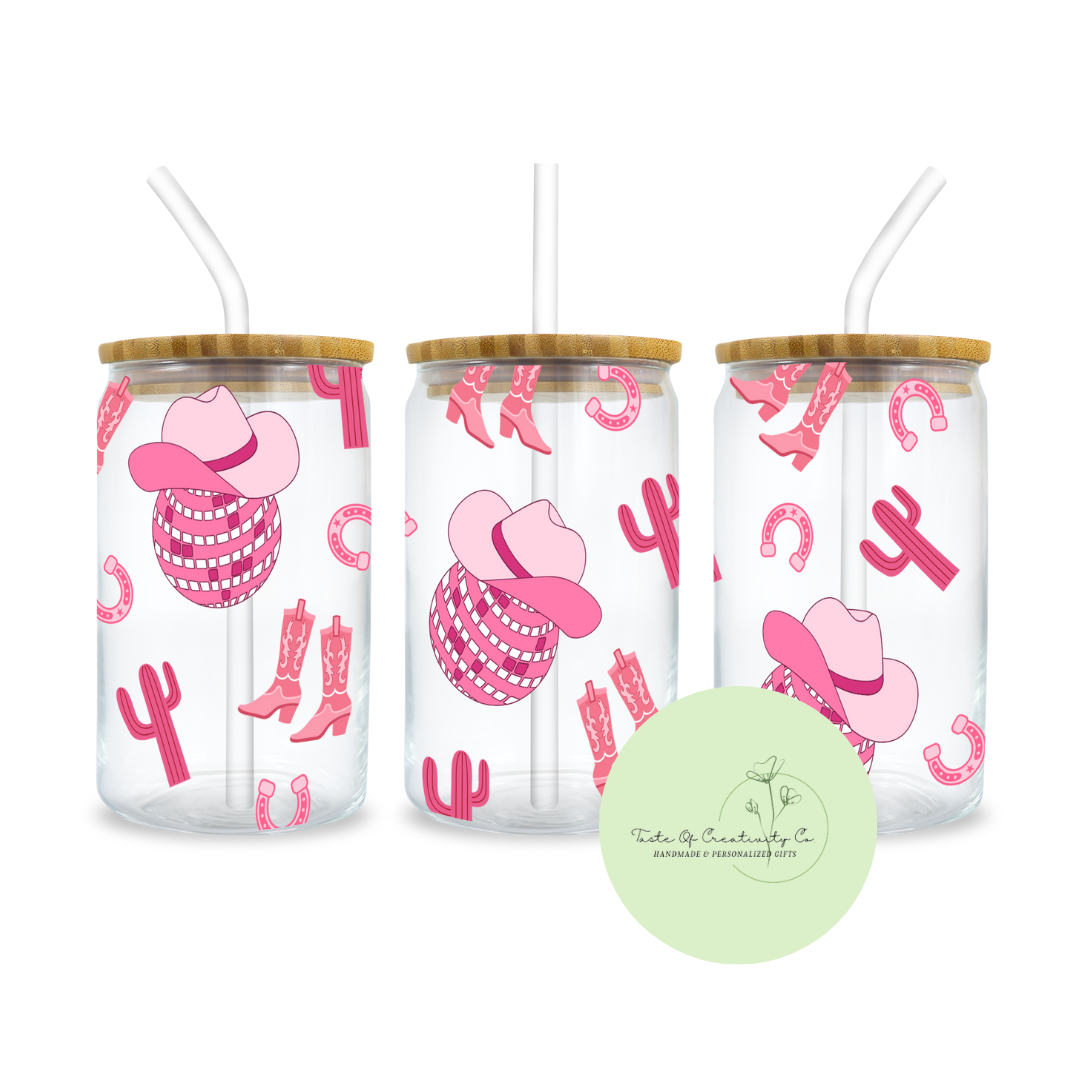 "Country Girl" Libbey Iced Coffee Glass w/ Bamboo Lid and Straw, Dishwasher Safe, Drinkware Gift, Country Music Gift