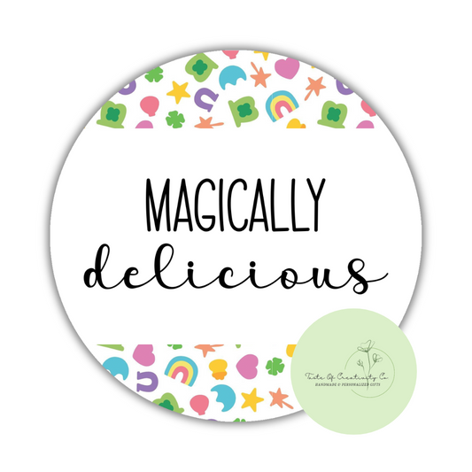 "Magically Delicious" Round Coaster, St. Patrick's Day Drinkware, Funny Table Coaster