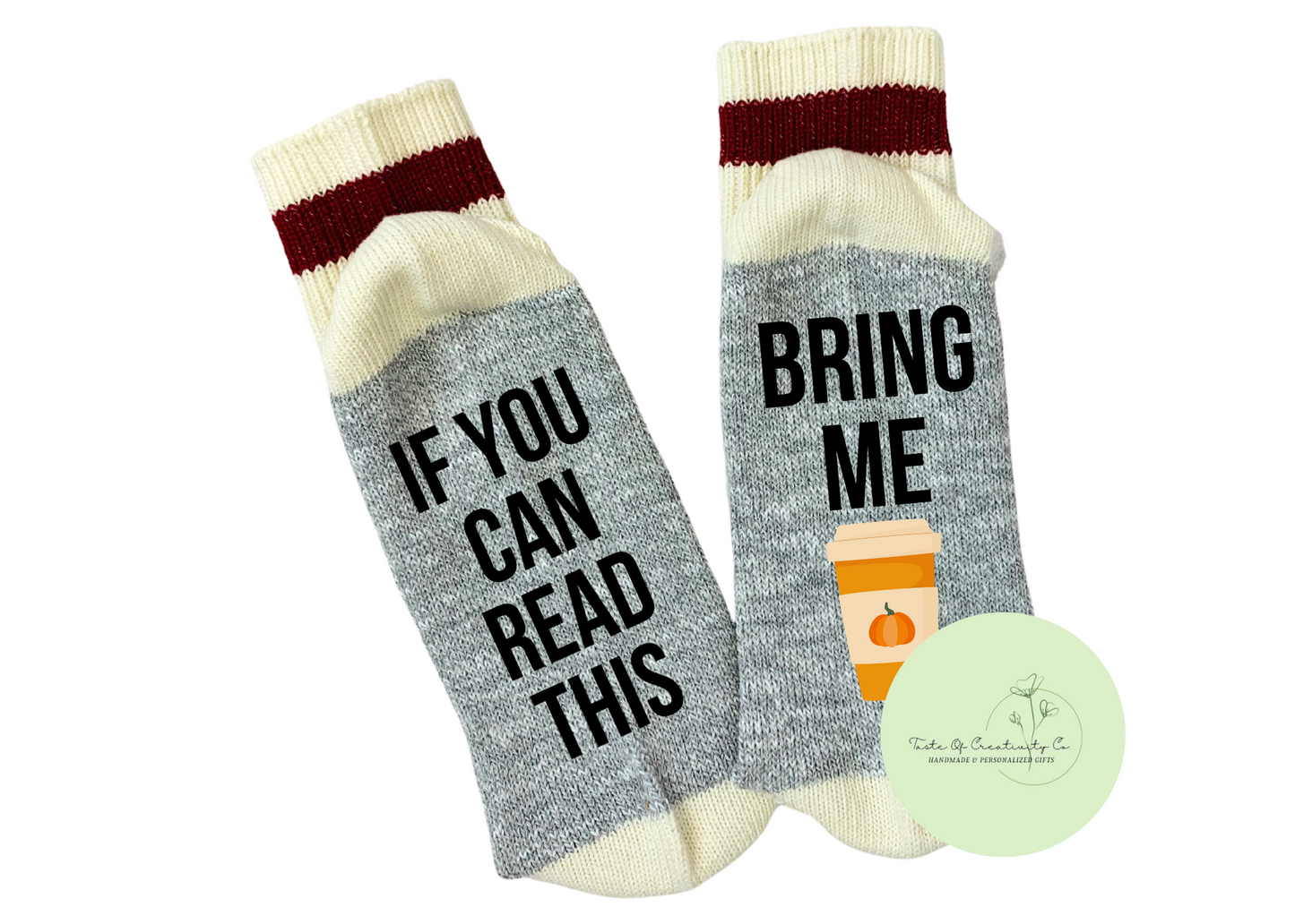 Bring Me a Pumpkin Spice Latte Chatting Socks, Novelty Socks, Spooky Szn Apparel, Halloween Apparel