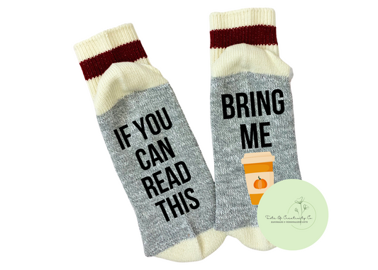 Bring Me a Pumpkin Spice Latte Chatting Socks, Novelty Socks, Spooky Szn Apparel, Halloween Apparel