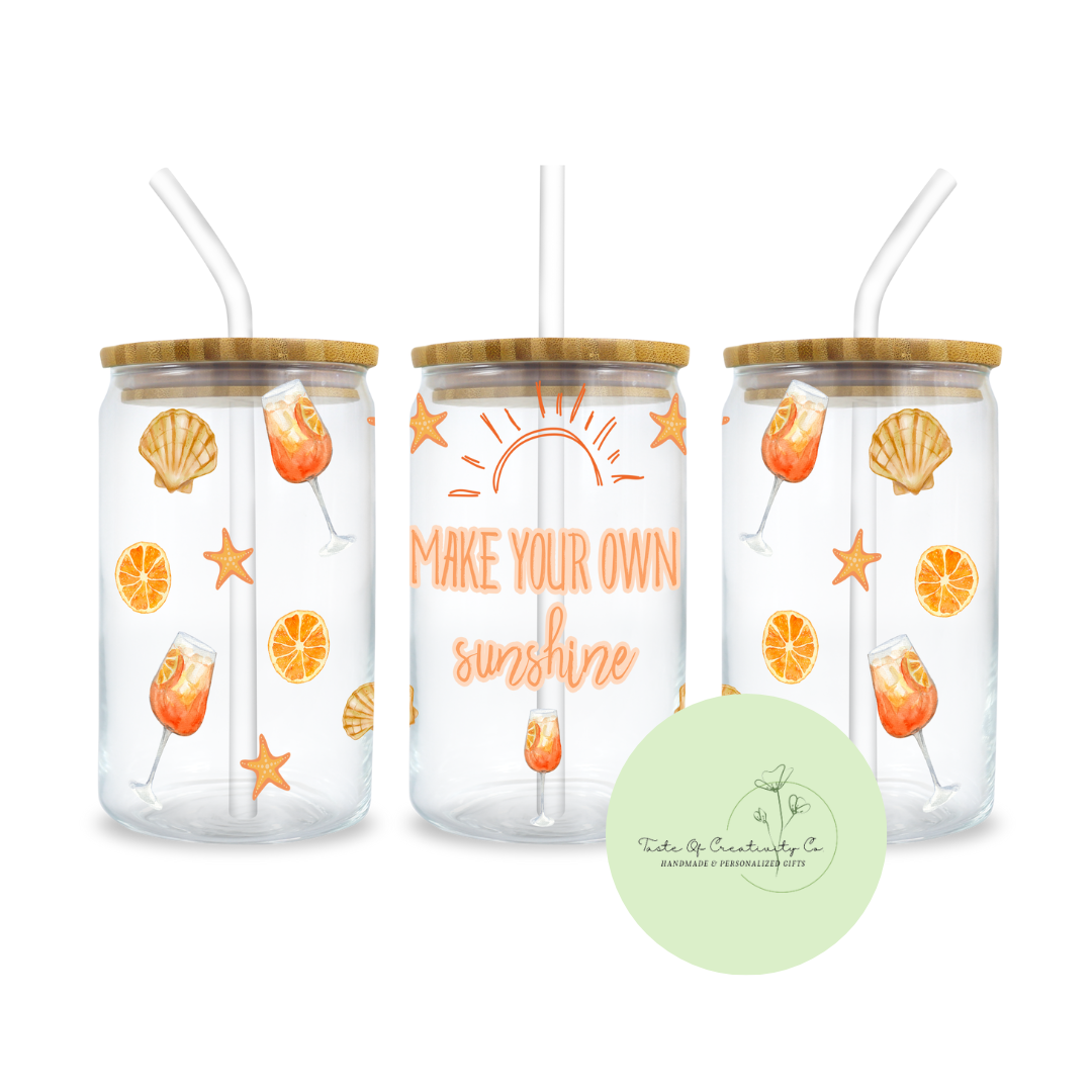 Make Your Own Sunshine Libbey Iced Coffee Glass w/ Bamboo Lid and Straw, Drinkware Gift, Aperol Spritz Inspired Gift