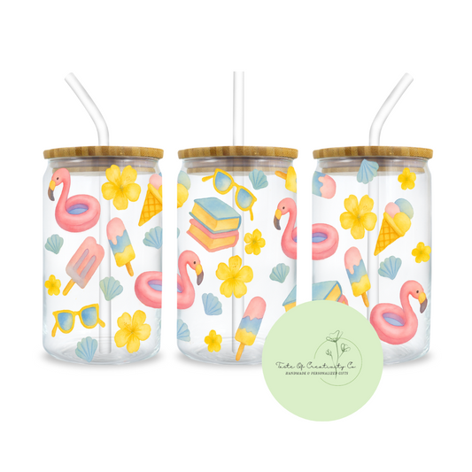 Bookish Summer Libbey Iced Coffee Glass w/ Bamboo Lid and Straw, Drinkware Gift, Bookish Gift
