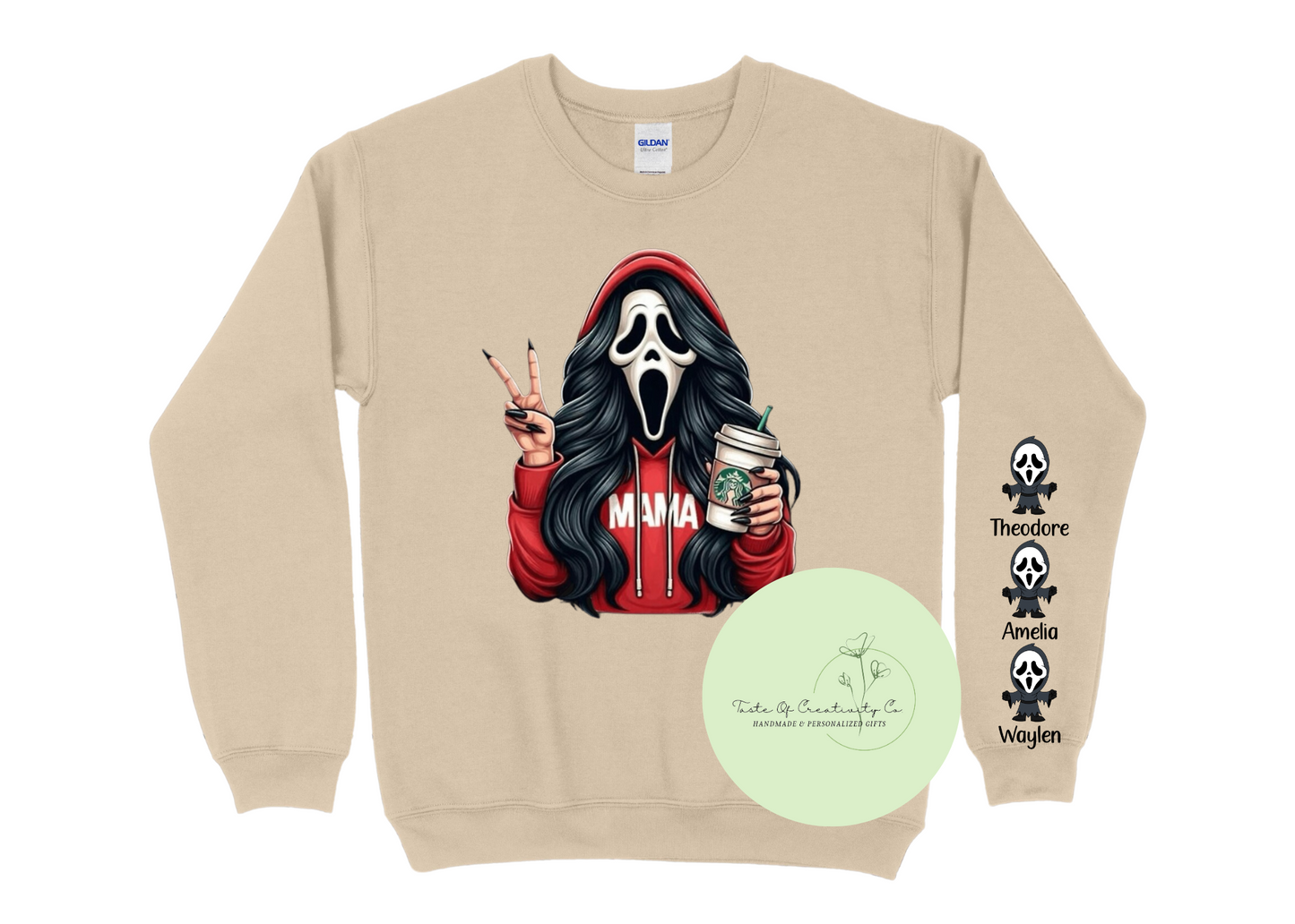 Personalized Mama Ghostface Crewneck Sweater, Halloween Apparel, Halloween Sweater, Ghostface Sweater