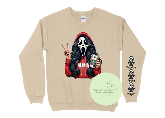 Personalized Mama Ghostface Crewneck Sweater, Halloween Apparel, Halloween Sweater, Ghostface Sweater