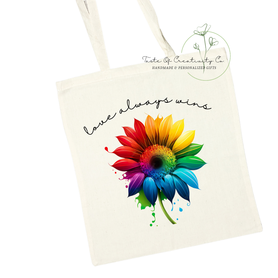Love Always Wins Tote Bag, Eco Friendly Bag, Reusable Shopping Bag, Pride Month (15% of Proceeds Donated to PRISM Halton)