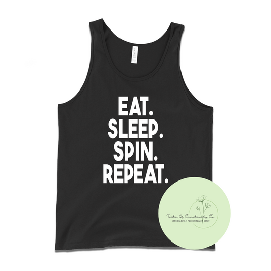"Eat. Sleep. Spin. Repeat." Tank Top, Spin Class Apparel, SPINCO Waterloo Fundraiser *20% of Proceeds Donated to SPINCO Waterloo*