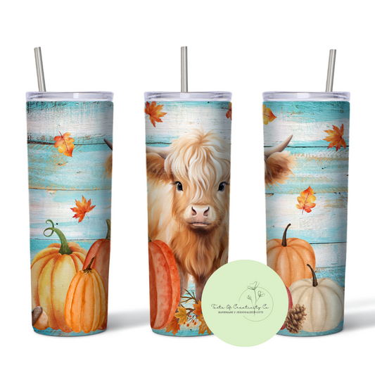 Fall Highland Cow 20oz. Sublimated Tumbler, Dishwasher Safe, Fall Drinkware, Gift for Cow Lover