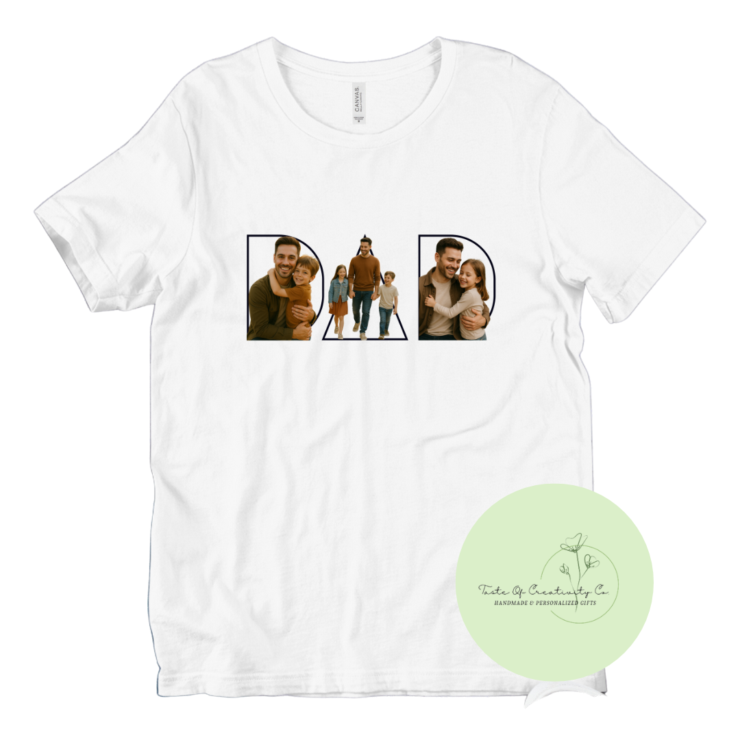 "DAD" with Custom Photos T-Shirt, Apparel for Dad,  Father's Day Gift, Gift for Him