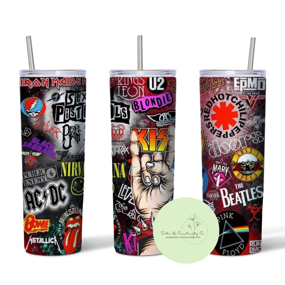 Rock n' Roll Bands 20oz. Sublimated Tumbler, Dishwasher Safe, Rock Band Gift