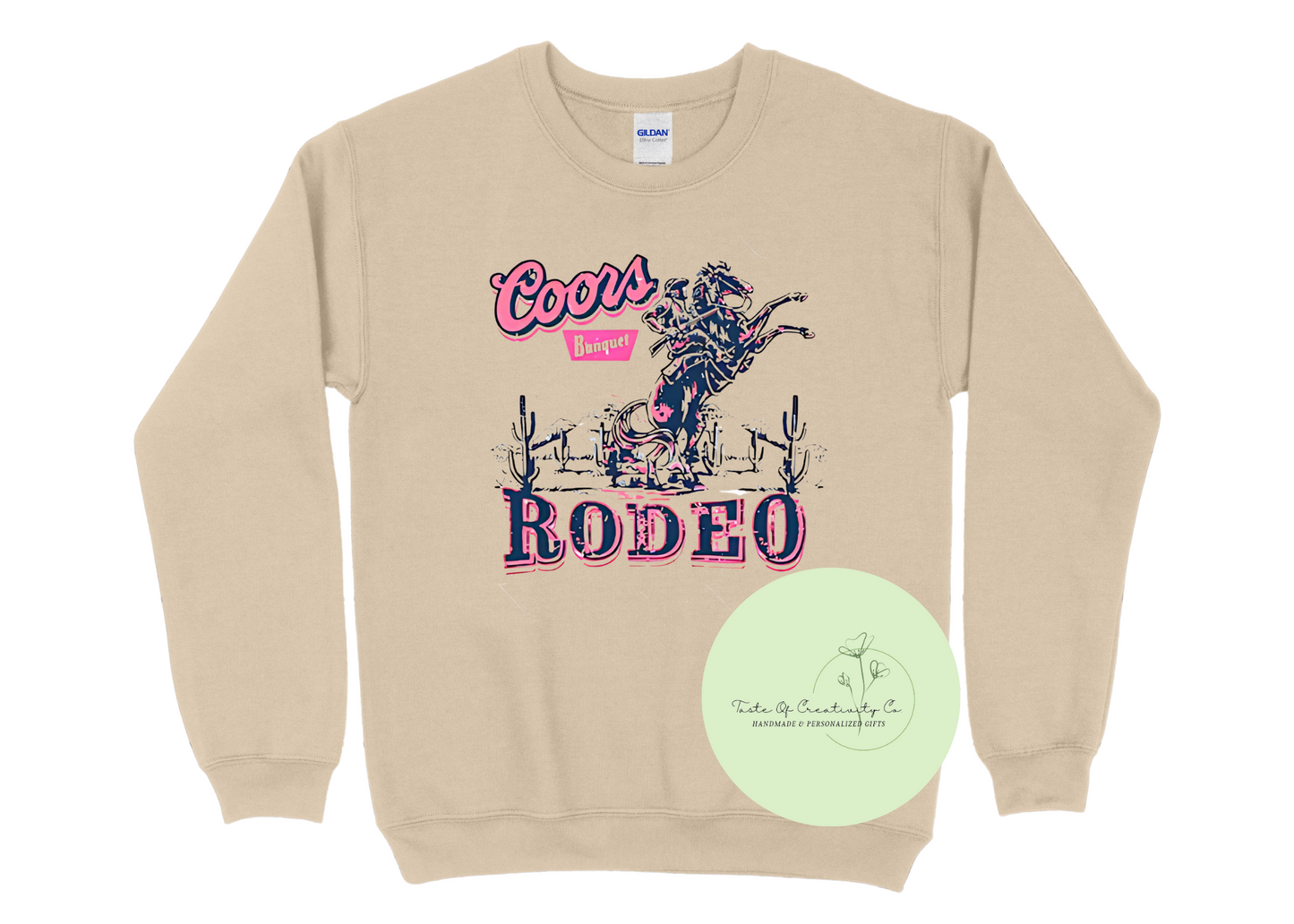 "Coors Banquet Rodeo" Pink Logo Crewneck Sweater, Beer Crewneck, Country Music Apparel