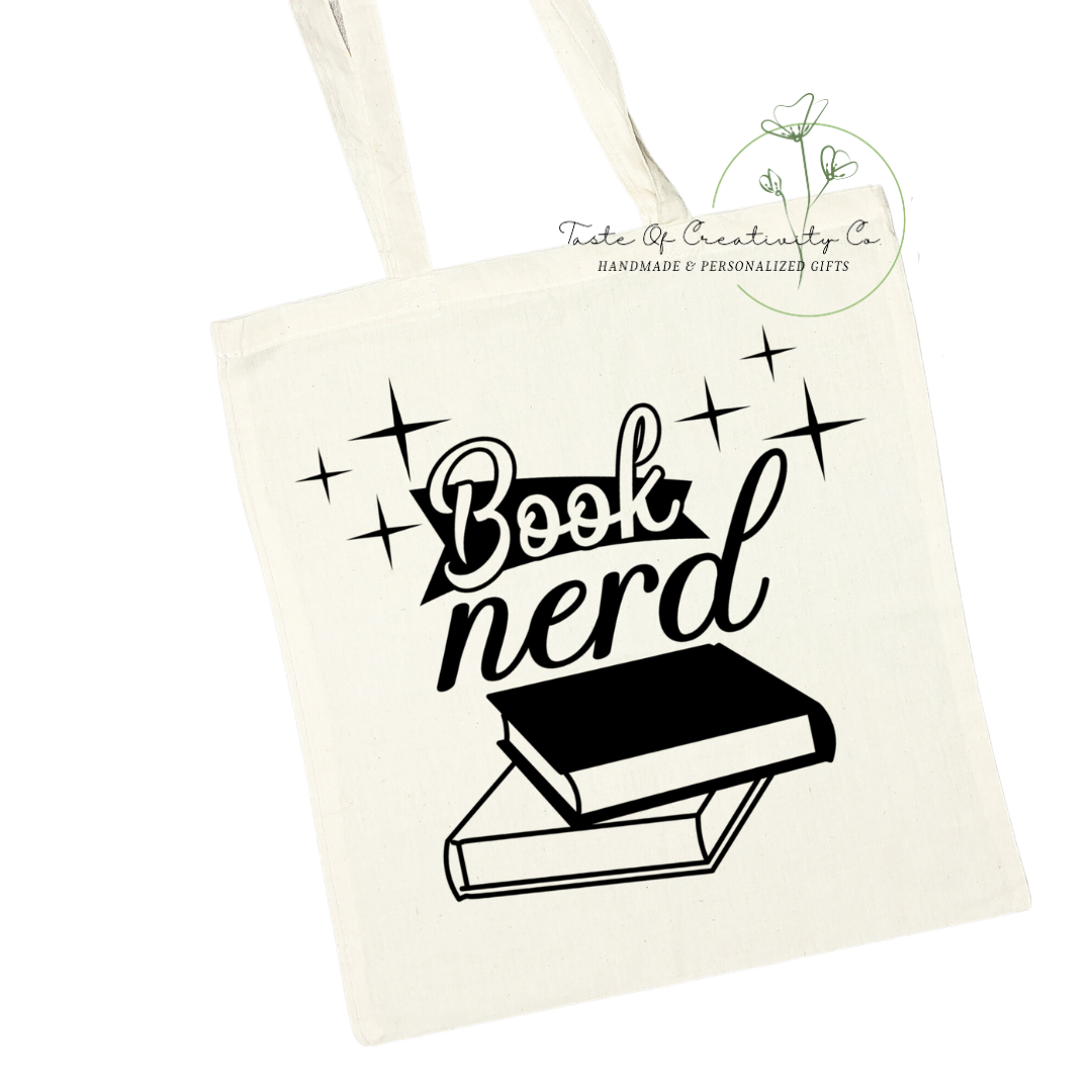 "Book Nerd" Tote Bag, Eco Friendly Bag, Reusable Shopping Bag