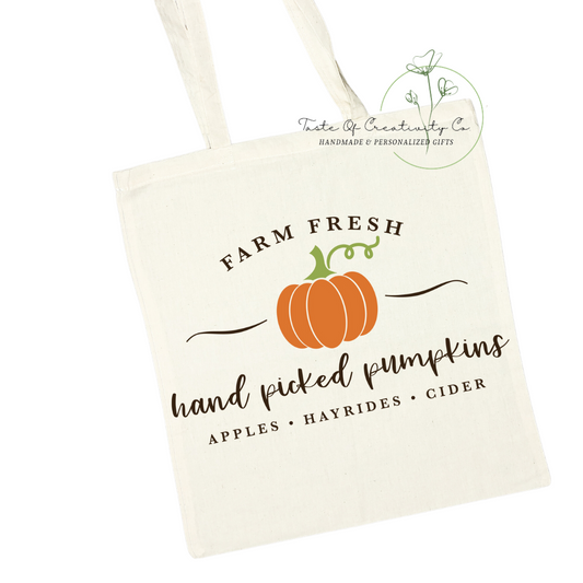 "Farm Fresh Hand Picked Pumpkins" Tote Bag, Eco Friendly Bag, Reusable Shopping Bag