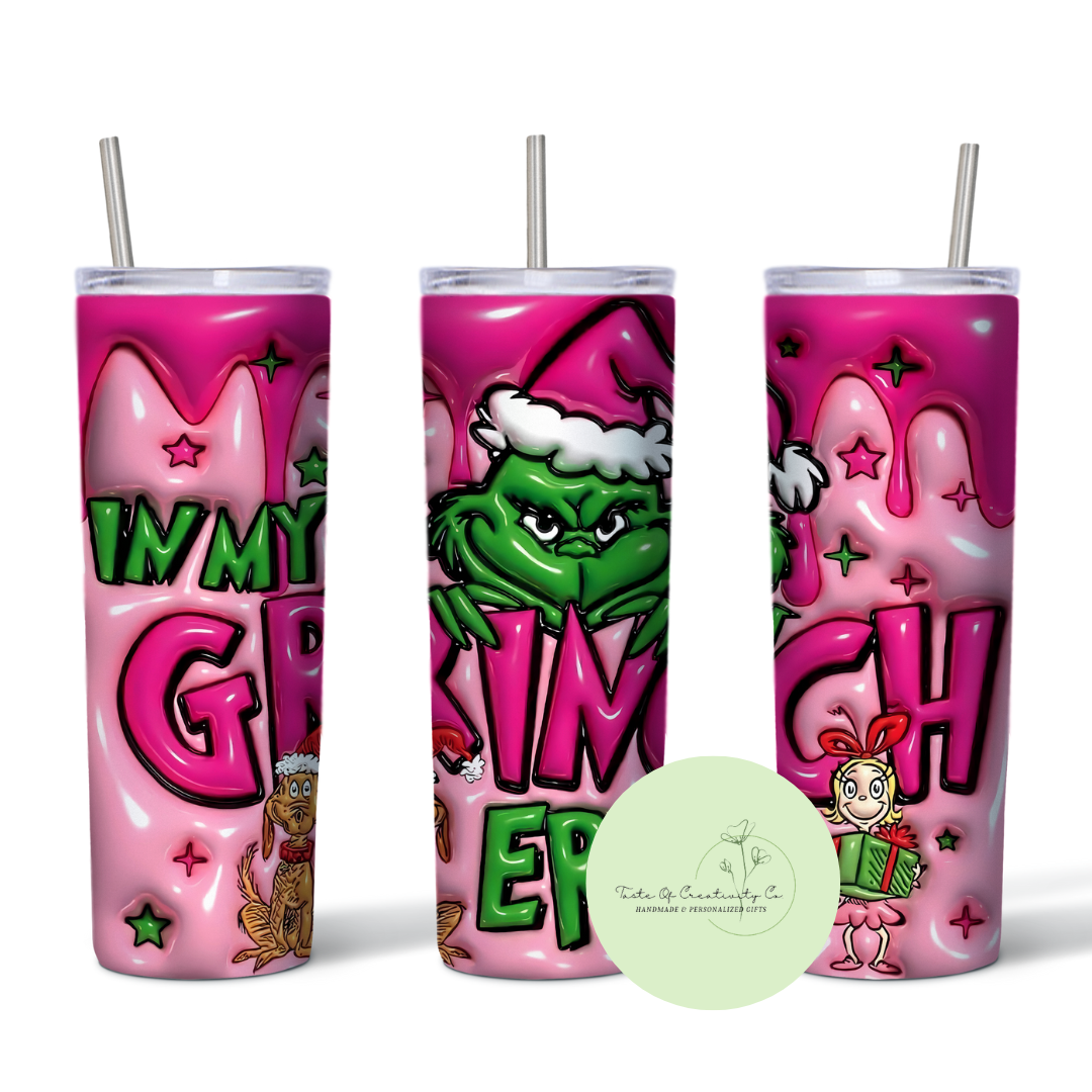 3D "In My Grinch Era" 20oz. Sublimated Tumbler, Dishwasher Safe, Christmas Drinkware, Gift for Grinch Lover