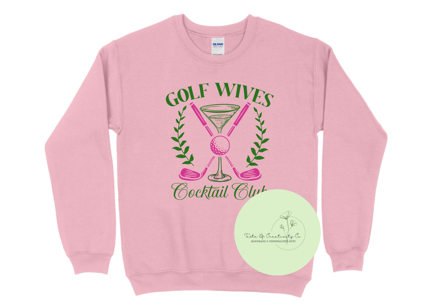 "Golf Wives Cocktail Club" Crewneck Sweater, Golf Apparel for Women, Funny Women's Golf Sweater