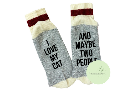I Love My Cat and Maybe Two People Chatting Socks, Novelty Socks, Gift for Cat Owner