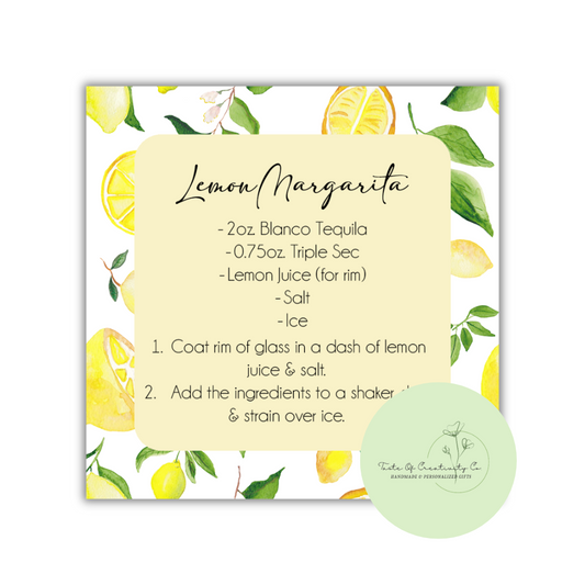 Lemon Margarita Coaster, Mixology Gift, Gift for Bartender, Drink Recipe Gift, Summer Collection