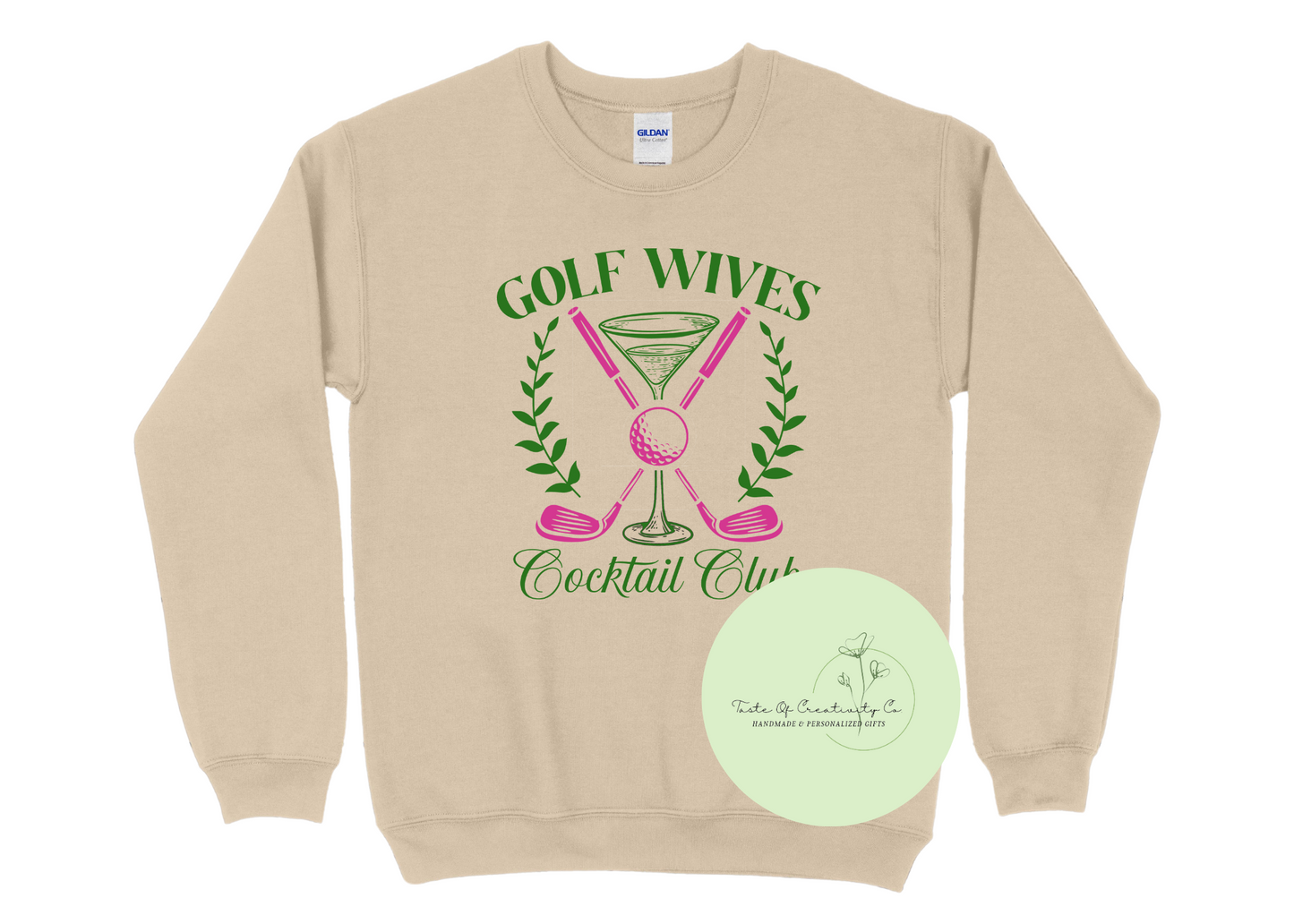 "Golf Wives Cocktail Club" Crewneck Sweater, Golf Apparel for Women, Funny Women's Golf Sweater