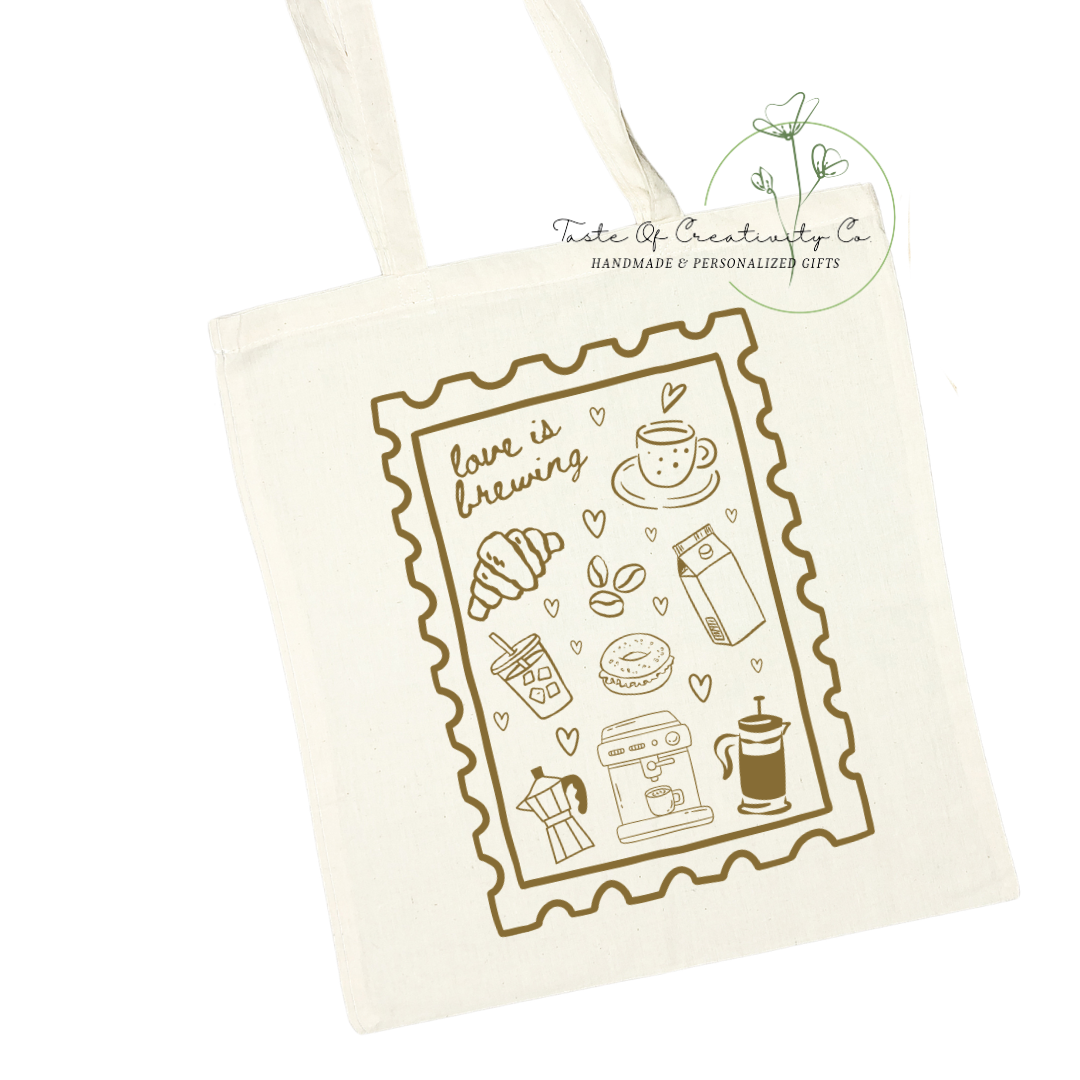 Coffee Stamp Doodles Tote Bag, Eco Friendly Bag, Reusable Shopping Bag