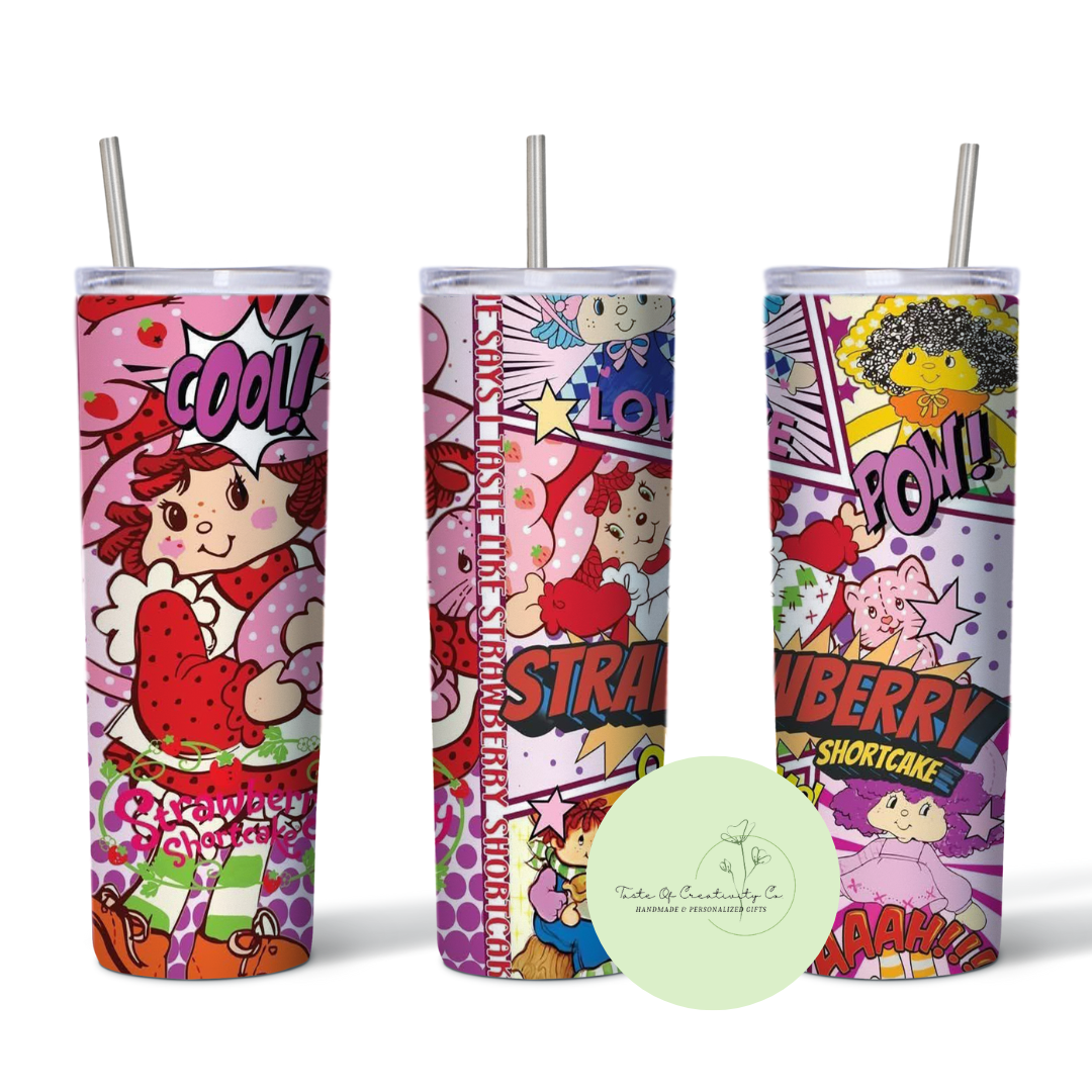 Strawberry Shortcake Inspired Comic Strip 20oz. Sublimated Tumbler, Dishwasher Safe, 80s Cartoon, Retro Gift
