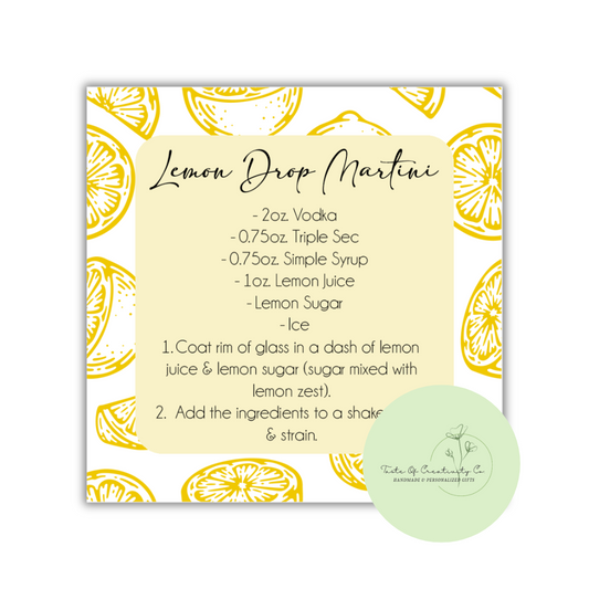 Lemon Drop Martini Coaster, Mixology Gift, Gift for Bartender, Drink Recipe Gift, Summer Collection