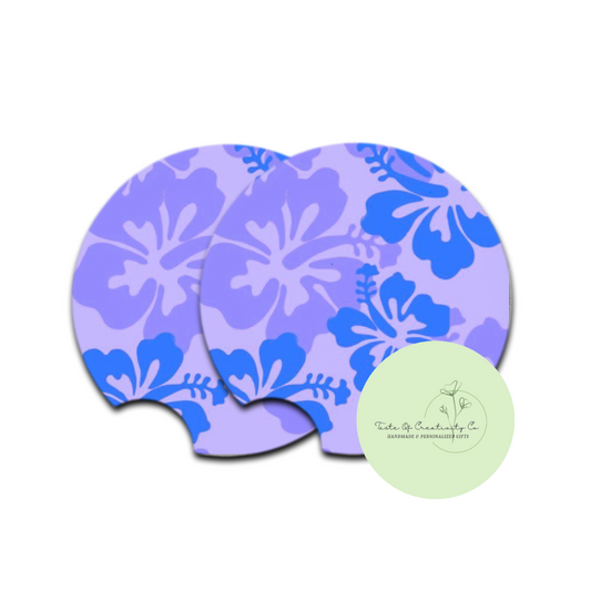 Purple Hibiscus Car Coaster Set, Car Accessory, Gift for Her, Coastal Cowgirl Collection, Disco Cowgirl Collection