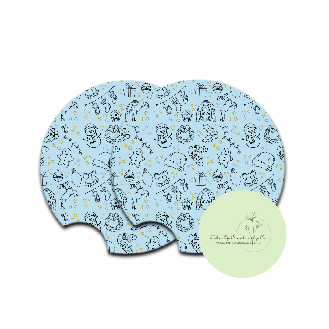 "Winter Things" Car Coaster Set, Car Accessory, Christmas Drinkware