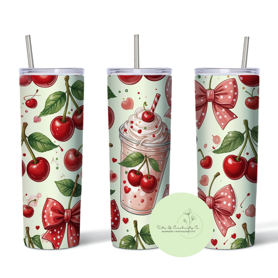Cherry Frappe and Coquettes 20oz. Sublimated Tumbler, Dishwasher Safe, Gift for Her