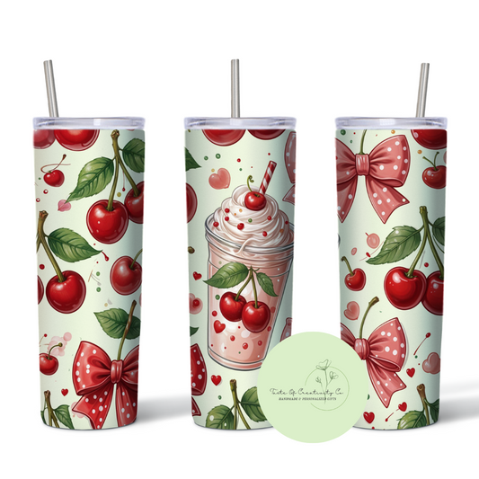 Cherry Frappe and Coquettes 20oz. Sublimated Tumbler, Dishwasher Safe, Gift for Her