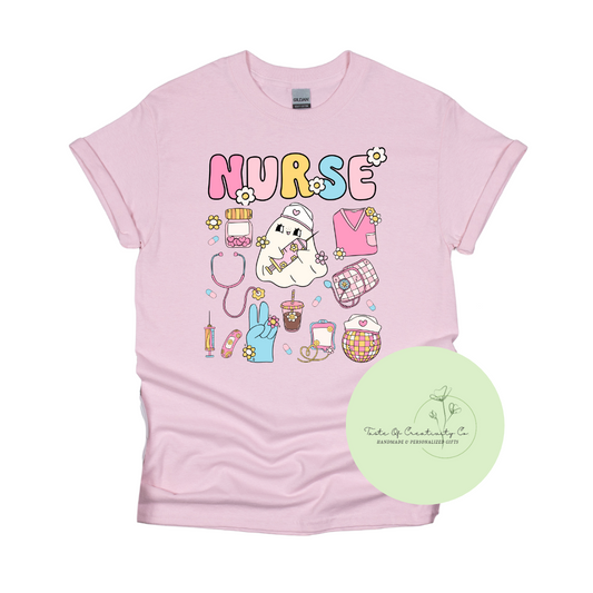 "Retro Spooky Nurse", Nurse Apparel, Halloween Shirt, Ghost Shirt