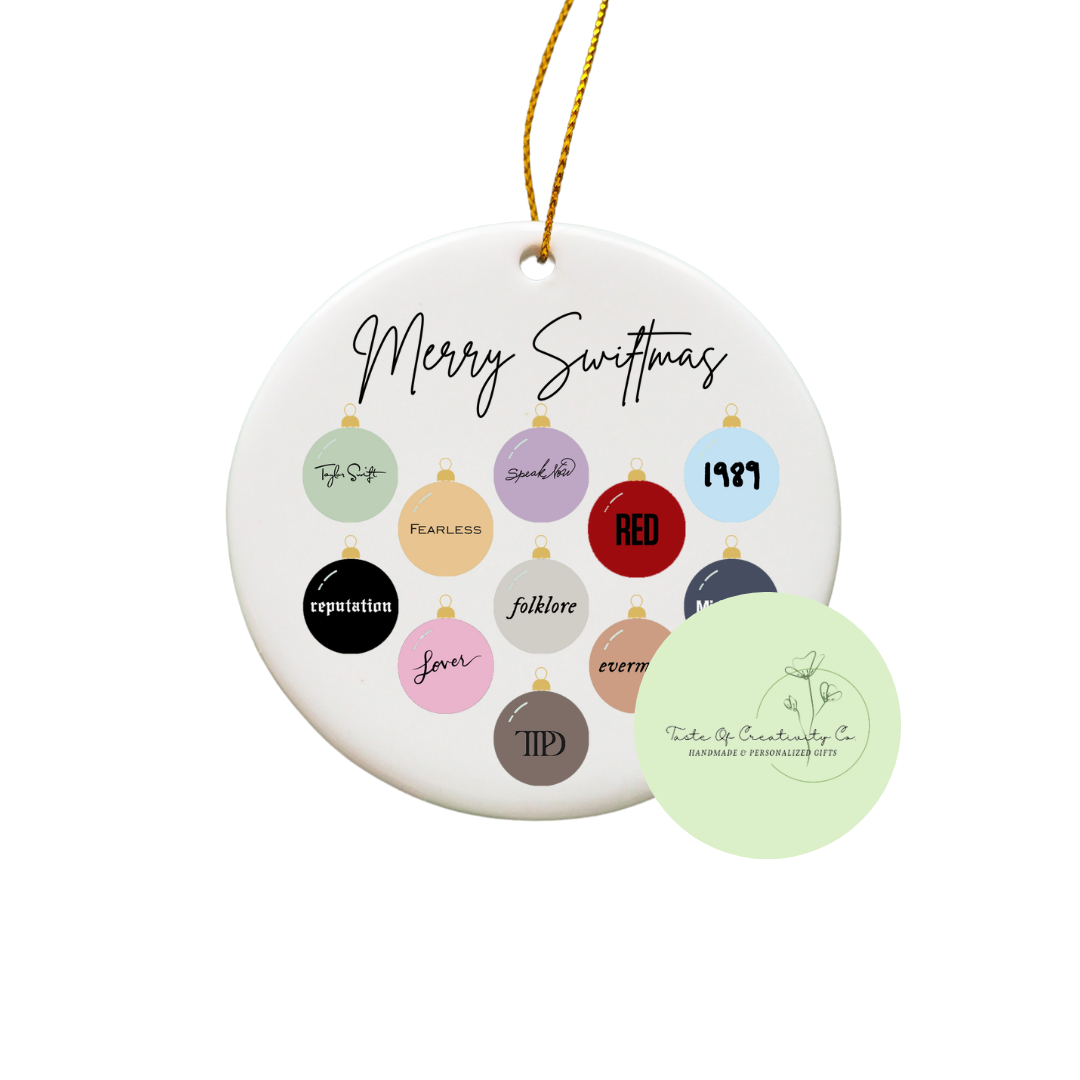 "Merry Swiftmas" (Christmas Ornament Albums) Sublimated Ornament, Swiftie Gift, Christmas Tree Ornament, ERAS Tour Merch