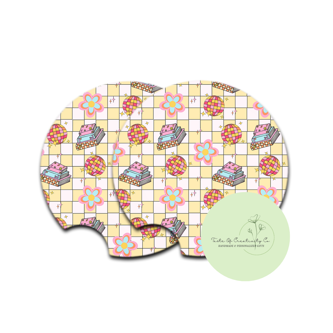 "Retro Reader" Car Coaster Set, Car Accessory, Gift for Her