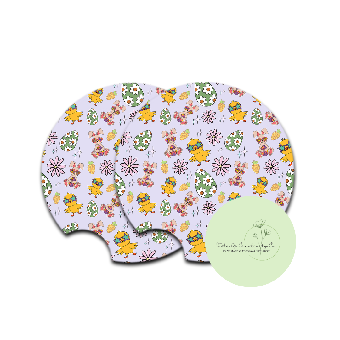 "Retro Easter" Car Coaster Set, Car Accessory, Gift for Her