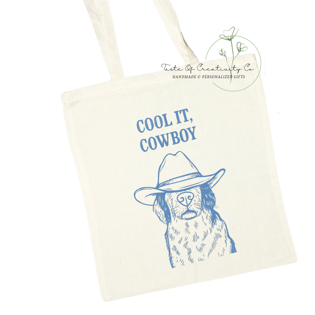 Cool It Cowboy Dog Tote Bag, Eco Friendly Bag, Reusable Shopping Bag