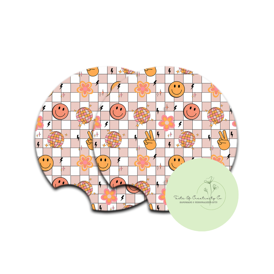 "Retro Girl" Car Coaster Set, Car Accessory, Gift for Her