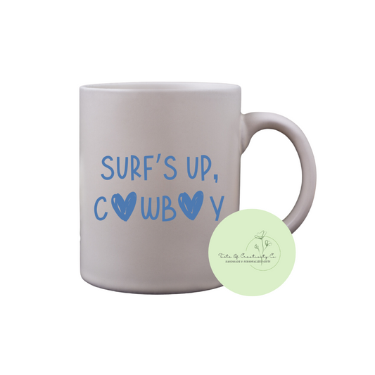 "Surf's Up, Cowboy" Coffee Mug, Western Coffee Mug, Country Drinkware, Coastal Cowgirl Collection, Disco Cowgirl Collection