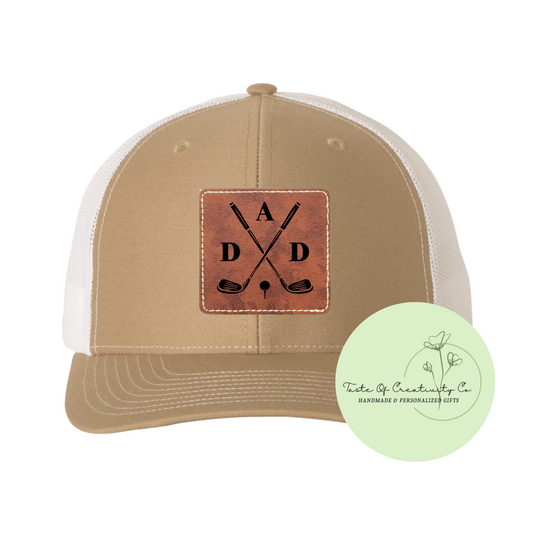 “DAD" Golf Clubs & Tee Trucker Cap, Gift for Dad, Gift for Golfer, Father”s Day Gift