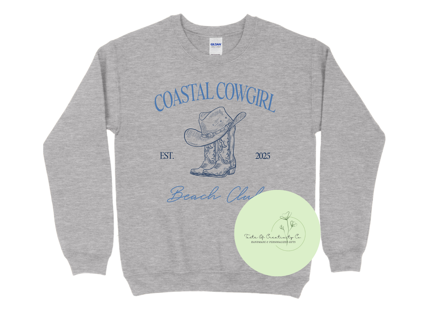 "Coastal Cowgirl Beach Club" Crewneck Sweater, Western Sweater, Country Apparel, Coastal Cowgirl Collection, Disco Cowgirl Collection