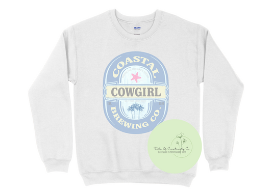 "Coastal Cowgirl Brewing CO." Crewneck Sweater, Western Sweater, Country Apparel, Coastal Cowgirl Collection, Disco Cowgirl Collection