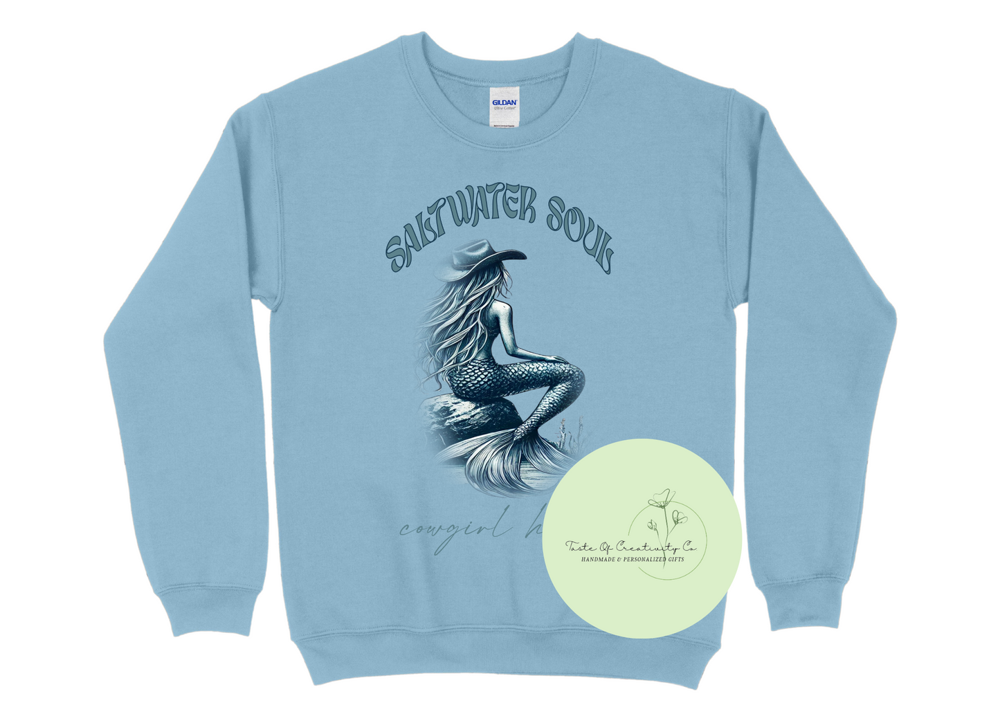 "Saltwater Soul, Cowgirl Heart" Crewneck Sweater, Western Sweater, Country Apparel, Coastal Cowgirl Collection, Disco Cowgirl Collection