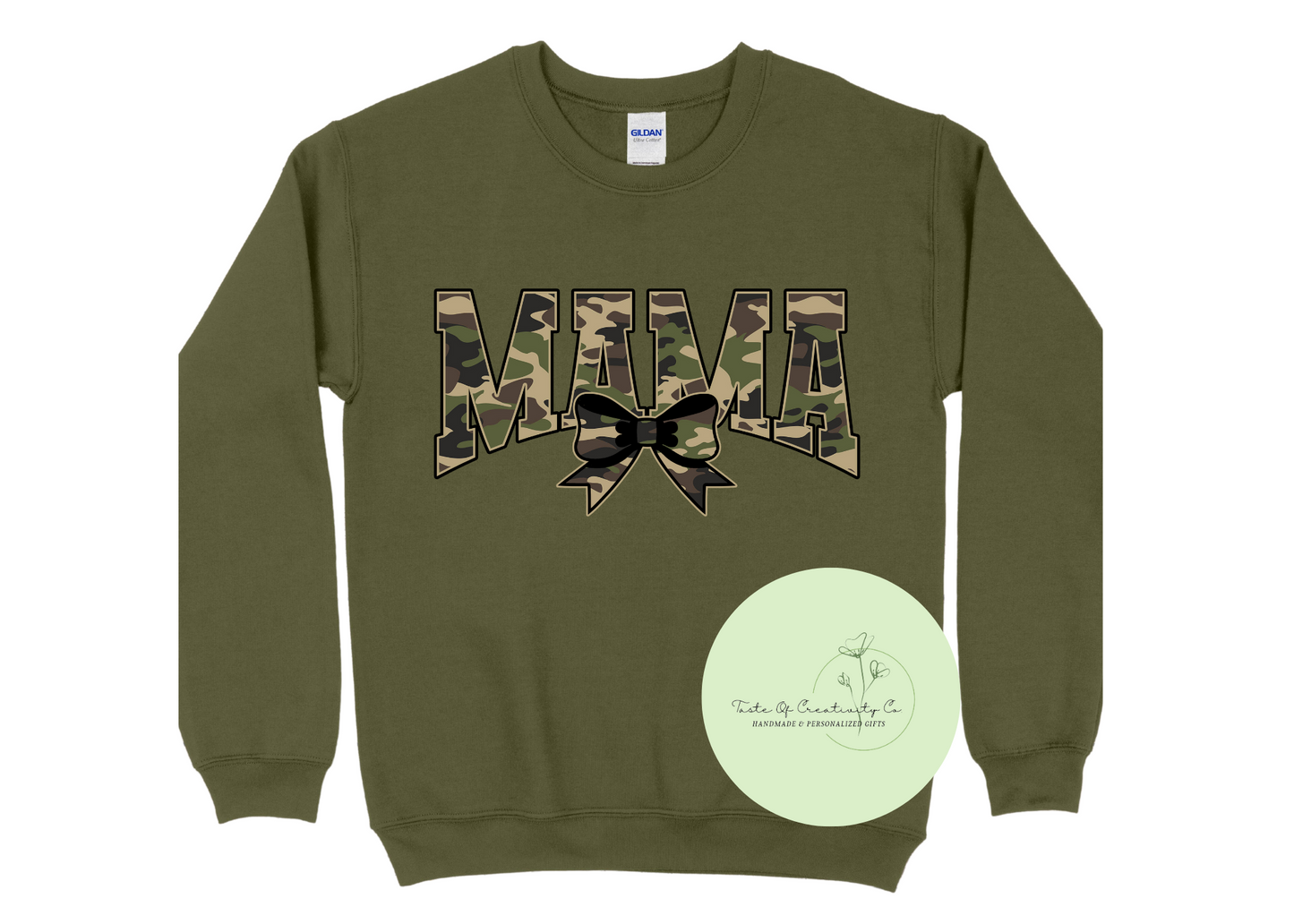 "MAMA" Camouflage & Bow Crewneck Sweater, Western Sweater, Country Apparel, Camo Cowgirl Collection, Disco Cowgirl Collection
