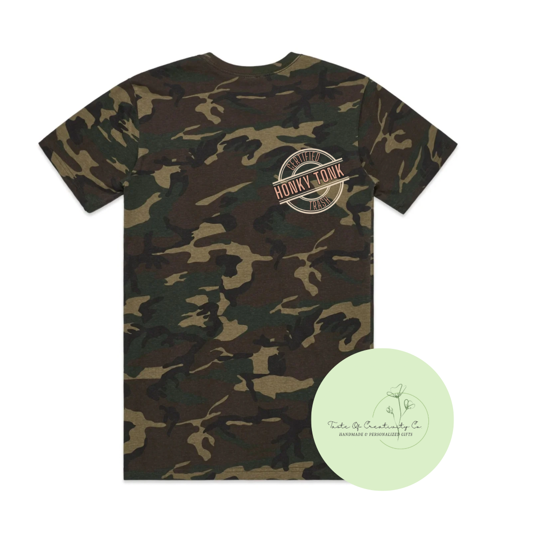 "Certified Honky Tonk Trash" T-Shirt, Western T-Shirt, Country Apparel, Camo Cowgirl Collection, Disco Cowgirl Collection