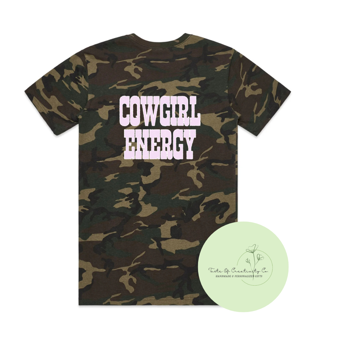 "Cowgirl Energy" T-Shirt, Western T-Shirt, Country Apparel, Camo Cowgirl Collection, Disco Cowgirl Collection