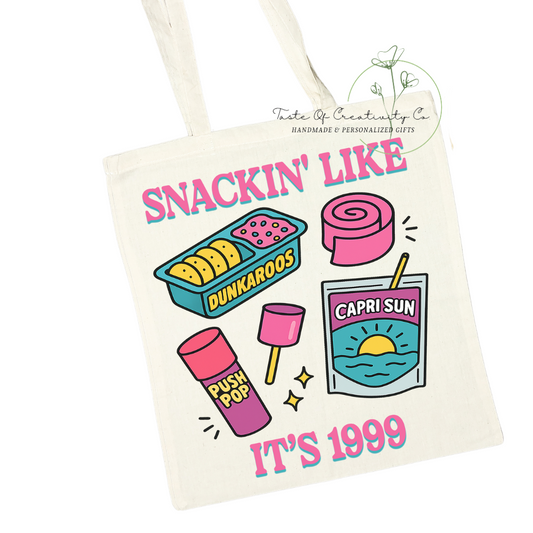 Snackin' Like It's 1999 Tote Bag, Eco Friendly Bag, Reusable Shopping Bag